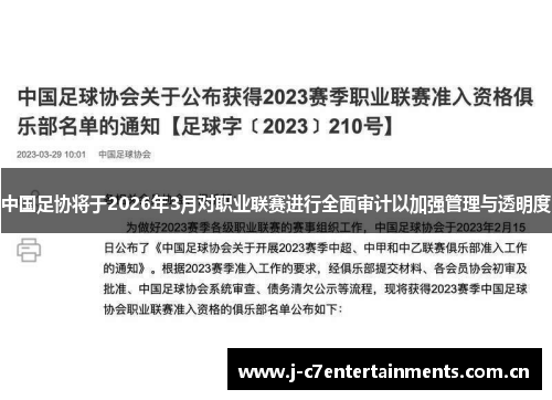 中国足协将于2026年3月对职业联赛进行全面审计以加强管理与透明度