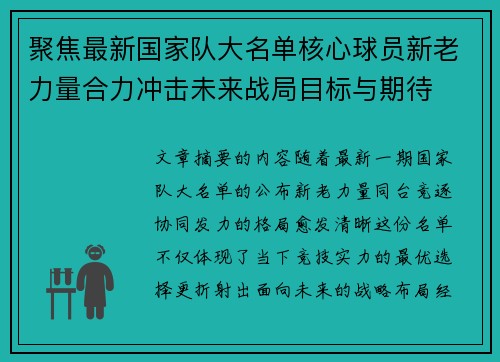 聚焦最新国家队大名单核心球员新老力量合力冲击未来战局目标与期待